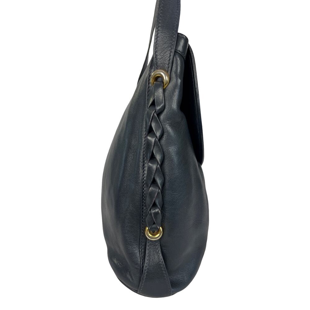 Gucci Vintage Navy Leather Shoulder Bag Italy Gold Tone GG Hardware - Picture 11 of 14